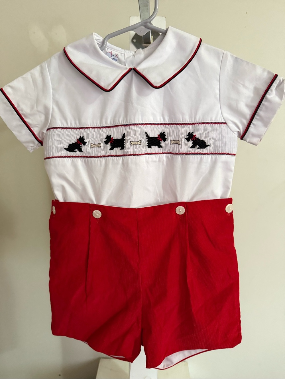 New Anavini Hand Smocked Scotty Dog Romper